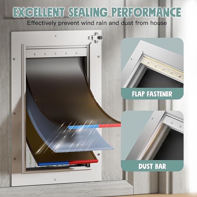 Extra Large Dog Door for Door All Aluminum 3 Flaps White, Heavy Duty XL Dog Door for Dogs, Large Pet Door, with Insulation Flap and Lockable Closing Panel, Durable Rust Resistant, for Pet Up to 220lbs