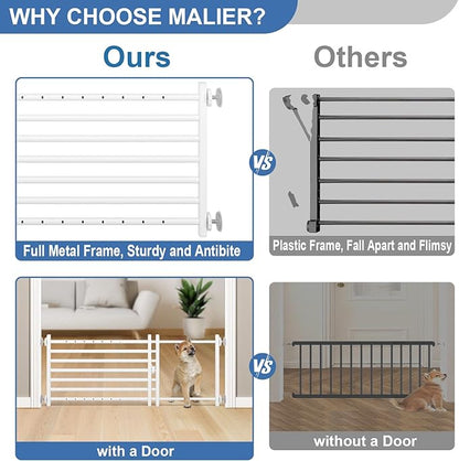 Malier Indoor Dog Gate with Door, 26-41" Extra Wide Full Metal Pet Gate Short Dog Gate for Stairs, Pressure Mount 24'' Tall Small Puppy Gate, Easy Step Over Low Gate for Doorways