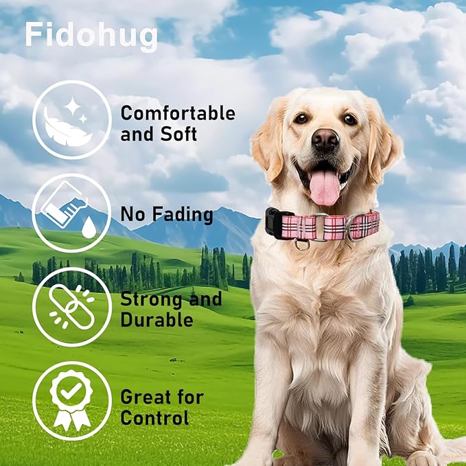 Martingale Collar with Quick Release Buckle Cute Girl Female Training Dog Collars (Pink Plaid, Medium)