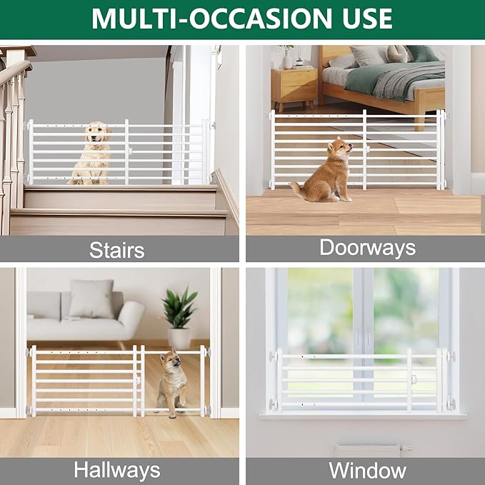 Malier Indoor Dog Gate with Door, 26-41" Extra Wide Full Metal Pet Gate Short Dog Gate for Stairs, Pressure Mount 24'' Tall Small Puppy Gate, Easy Step Over Low Gate for Doorways