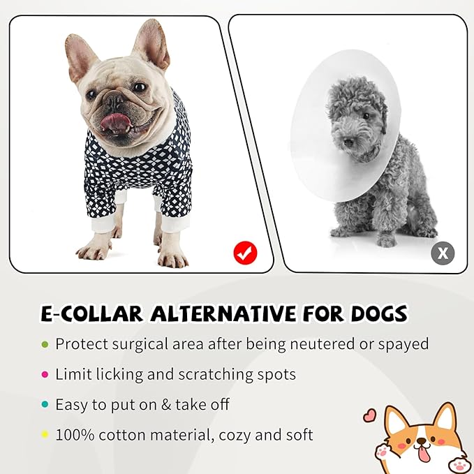 Dog Onesie for After Surgery Recovery Suit Pet Surgical Suit for Female Male Cone E-Collar Alternatives After Spay Abdominal Wounds Protector Dog Anti-Licking Onesie for Small Medium Dogs