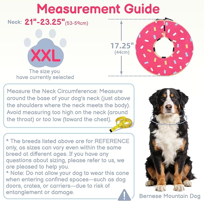 Sponge Dog Cone After Surgery, No Inflation Required Dog Donut Collar to Stop Licking, Inflatable Cone Alternatives for Large Pets, Soft Recovery Collar with Protective Shield (Donut, XXL)