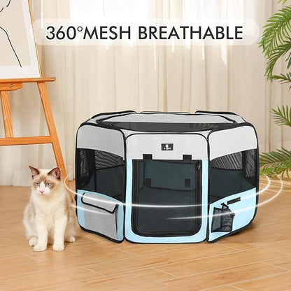 X-ZONE PET Dog Playpen Portable Pet Play Pens for Puppies, Cat, Rabbit, Chicks, Foldable Exercise Play Tent Kennel Crate, Indoor/Outdoor Travel Camping Blue Large