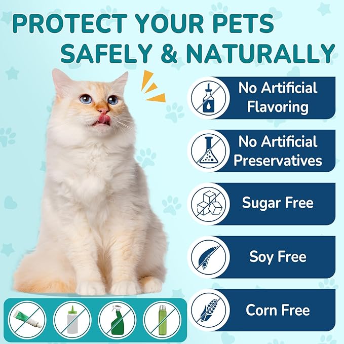 Woyamay 4-IN-1 Flea and Tick Prevention Drops for Dogs and Cats, Natural Cat & Dog Flea and Tick Treatment, Supports Flea Defense, Gut Health, Skin & Coat Nourishment, and Immune Support, Bacon Flavor