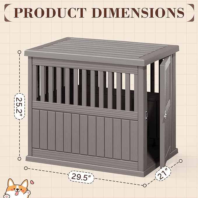Fancyango 30-Inch Heavy Duty Dog Crate Furniture Lockable Indoor Outdoor Kennel & End Table for Small/Medium Dogs Decorative Plastic Pet Cage in Grey