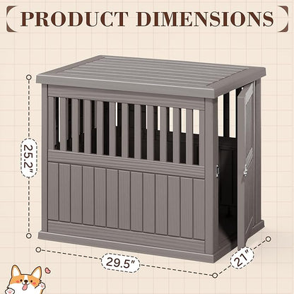 Fancyango 30-Inch Heavy Duty Dog Crate Furniture Lockable Indoor Outdoor Kennel & End Table for Small/Medium Dogs Decorative Plastic Pet Cage in Grey