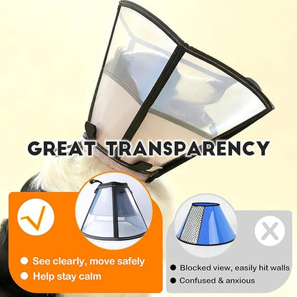 Soft Dog Cone, Stop Licking Deep Pet Recovery Collar After Surgery for Extra Large Dogs, Clear Plastic Breathable Elizabethan Head Neck Circle, Adjustable Comfortable Cones 30cm Long (XL Black)