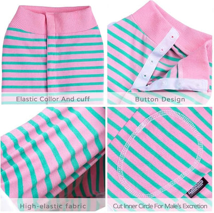 Dog Surgery Recovery Suit,Female Male Puppy Shirt,Dog Spay Neuter Onesie,E-Collar Cone Alternative,Abdominal Wound Protector,Prevent Licking Wound(Pink Green Stripe-xs)