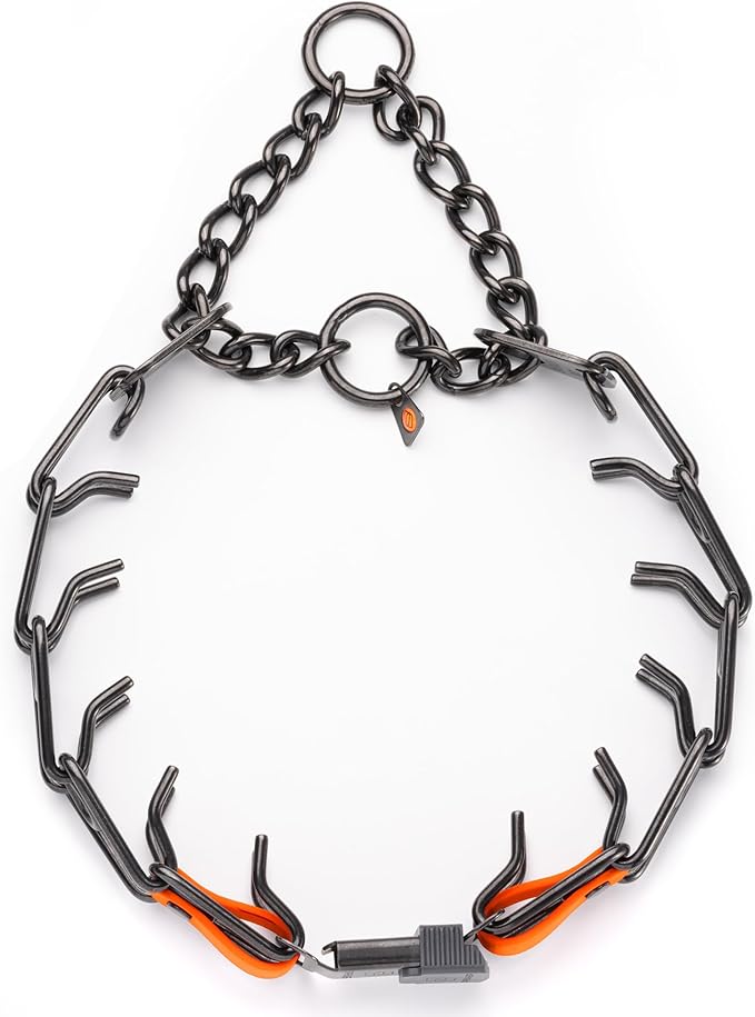 Herm Sprenger Black Stainless Steel Dog Collar with Quick Release ClicLock Buckle O-Ring Biothane Insert Training Collar Made in Germany (Hunter Orange, 25in x 4.0mm(Neck Size up to21-22in))