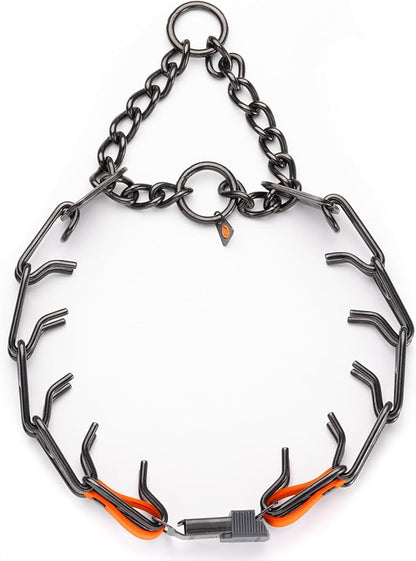Herm Sprenger Black Stainless Steel Dog Collar with Quick Release ClicLock Buckle O-Ring Biothane Insert Training Collar Made in Germany (Hunter Orange, 25in x 4.0mm(Neck Size up to21-22in))