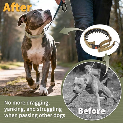 Mayerzon Martingale No Pull Collar for Medium Large Dogs German Shepherd Doberman Pitbull, Patented Anti Pull Correction Dog Collar for Walking Training, Reflective, Adjustable, Hidden(L, Khaki)