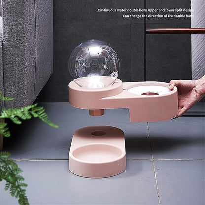 Pet Water Dispenser Spherical Pet Dog Bowl Variable Corner Cat Automatic Water Dispenser Supplies Plastic Double(Pink)