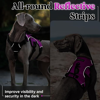 rabbitgoo Escape Proof Dog Harness, Soft Padded Full Body Pet Harness, Reflective Adjustable No Pull Vest with Lift Handle and Leash Clip for Large Dogs Walking Hiking Training, M, Purple