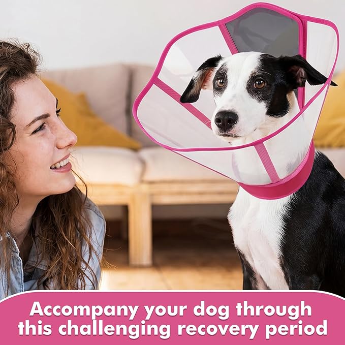Allroaring Dog Cone, Adjustable Dog Cone Collar, Soft Cones for Large Dogs, Elizabethan Collar for Pet After Surgery, Large Pet Recovery Collars & Cones to Stop Licking Lightweight E-Collar,RoseRed XL
