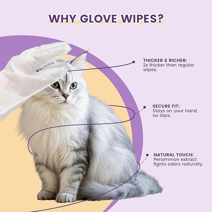 IMMHABI 100 Pcs Cleaning Deodorizing Pet Glove Wipes for Dogs & Cats, Hypoallergenic Dog Bath Wipes with Natural Deodorizer Persimmon Tannin, Pet Bathing Wipes for Horse Coat Care Lavender Scent
