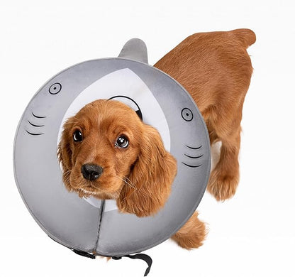 Dog Cone Inflatable Widen Dog Neck Donut Collar, Soft Cone Alternative After Surgery for Large Medium Small Dogs to Stop Licking, Shark, Small