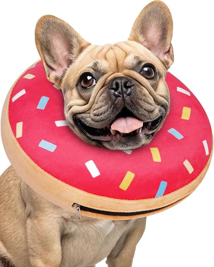 Inflatable Dog Pillow Cone Collar After Surgery, Donut Soft Neck Cone for Beagle French Bulldog Medium Plus Dogs, etc, Recovery E Collar to Stop Pink Donut