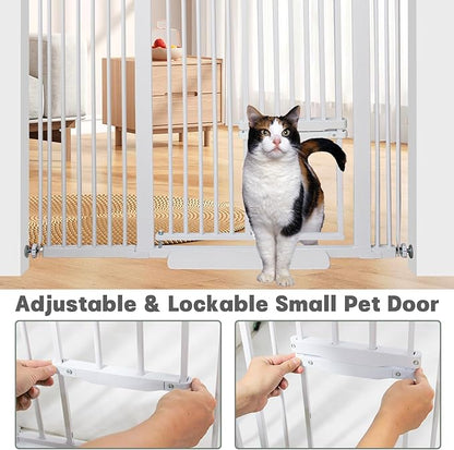 SHYUJAJIE 71 Inch Extra Tall Pet Gate with Small Cat Door, 29.55"-46.06" Adjustable Wide Dog Gate, Tall Cats Gates for Doorway, Stairs, House(White)