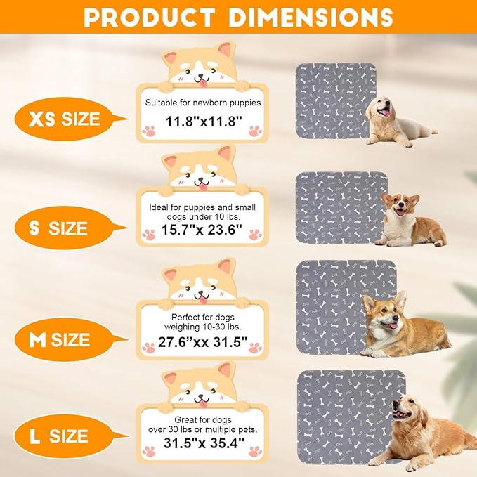 2PC Puppy Pads with Pheromones, Washable Puppy Pee Pads for Dogs Reusable Puppy Pads for Dogs and Cats - Leak & Odor Proof, Non-Slip Base Training Pads for Home & Travel(with Pet Hair Removal Gloves)