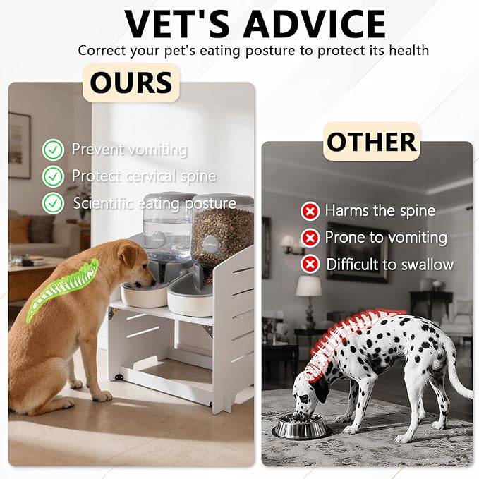 Elevated Gravity Pet Feeder & Water Dispenser Combo for Medium/Large/Senior Dogs - 4L/135oz Capacity, 5 Adjustable Height Settings, Cervical-Friendly Design Reduces Neck Strain