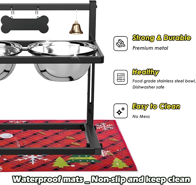 SHAINFUN Elevated Slow Feeder Dog Bowls with Mat, Adjustable Height, Tall Raised Dog Food Water Bowl Stand for Large & Medium Dogs