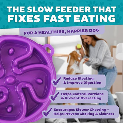 Outward Hound Fun Feeder Slo Bowl – Medium 2‑Cup Capacity,Slow Feeding,Small to Medium Dogs & Cats,Non-Slip,Purple,Flower Pattern,(Pack of 12)