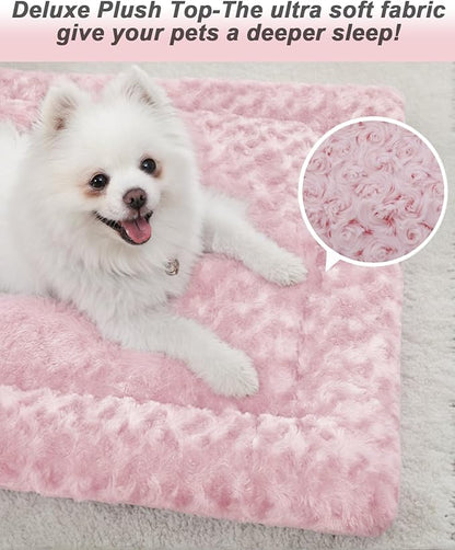 Washable Dog Bed Mat Crate Pad Soft Fluffy Pet Kennel Beds Dog Sleeping Mattress for Large Jumbo Medium Small Dogs, 41 x 27 Inch, Pink