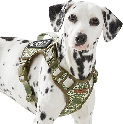 AUNZO Service Dog Vest Harness with 2 Velcro Patches, No Pull Dog Harness for Walking Training Hiking, Metal D-Rings Easy on/Off Neck Buckle Reflective Strips Soft Padded Handle, Green