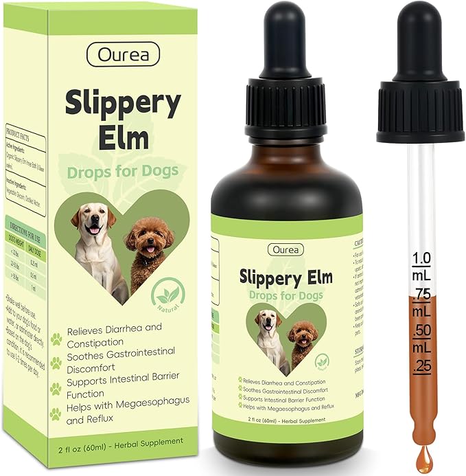 Slippery Elm for Dogs, Organic Herbal Digestive Support Drops for Dog Diarrhea Constipation Sensitive Stomach Acid Reflux, Promotes Healthy Digestion Bowel Function, Liquid Formula for All Breeds
