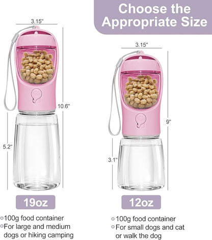 Dog Water Bottle, Portable Water Bottle with Food Container for Dogs Cat Pet Hiking Walking Travel Camping, Leak-Proof Dog Water Bowl Dispenser with Feeder Function Puppy Essentials