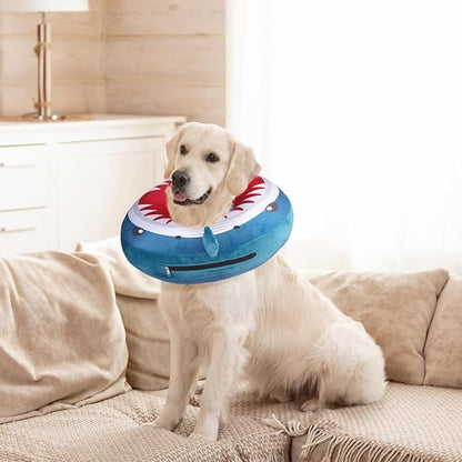SCENEREAL Dog Cone Alternative After Surgery Pet Recovery Collar for Small Medium Large Dogs Cats, Adjustable Inflatable Donut to Prevent Licking, Shark Print E-Collars S