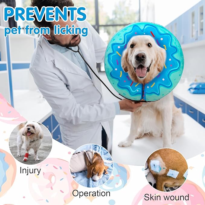 BEAUTYZOO Dog Cone Alternative After Surgery for Large Medium Small Dogs, Soft Inflatable Cone Collar for Dogs Cats, Pet Neck Donut E Collar Dog Recovery Collars to Stop Licking, Blue Donut, XL