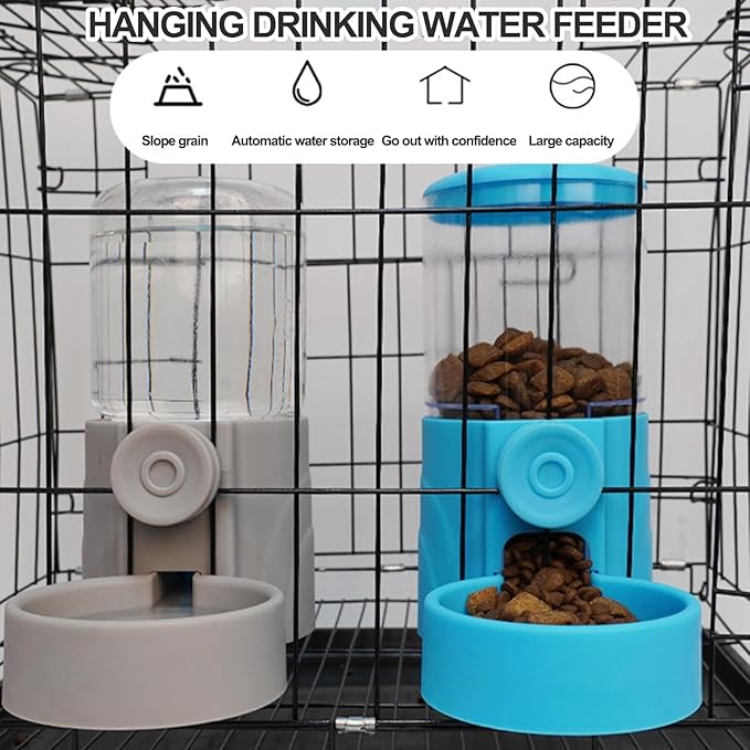 Pet Food Dispenser,Pet Water Dispenser,Automatic Pet Feeder,Rabbit Food Bowl,Water Dispenser Set for Bunny Kitten Guinea Pig Ferret Small Dog Grey 2