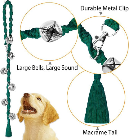 Dog Bells to Go Outside & Puppy Potty Training, Adjustable Dog Door Bell Ring to Go Potty, Handmade with Premium Yarn. Twisted Style, DarkGreen