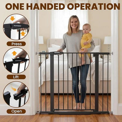 Baby Gate with Door, 26-40" Auto Close Dog Gate Indoor for Stairs Doorways, Easy Install Pressure Mounted Pet Gate, Easy Walk Through Child Safety Gate for the House, Black