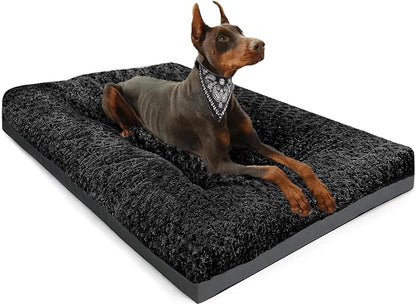 POCBLUE XL Dog Beds, Large Pet Bed for Crate, Washable Plush Dog Mat for Cages, Non-Slip Crate Pad for Outdoor/Indoor/Car Use, Comfy & Soft Kennel Pad for Dogs Up to 90 lbs, 41"x27", Black