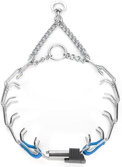 Herm Sprenger Chrome Plated Steel Dog Collar with Quick Release ClicLock Buckle and Biothane Insert Training Collar for Dogs Made in Germany (Cerulean Blue, 16in x 2.25mm(Neck Size up to 13-14in))