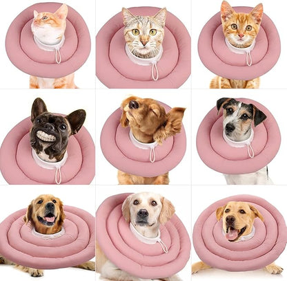 IDOMIK Dog Recovery Collar, Waterproof Soft Dog Cone After Surgery, Comfy Protective Elizabethan Collar Alternative for Dogs Cats, Adjustable Pet Neck Donut Cone Anti-Licking Biting Wounds,Pink,3XL