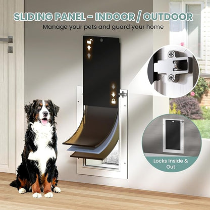 3-Flap Insulated Aluminum Dog Door for Walls, Heavy-Duty Telescoping Pet Door with Dual Security Locks & Magnetic Flaps, Closing Panel, XLarge, Pets Up to 220 LB