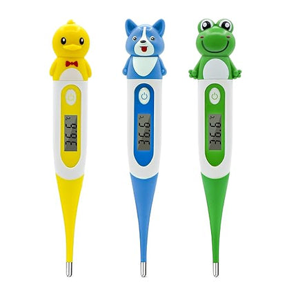 Digital Thermometer for Adults & Kids, Cartoon Design Oral Thermometer for Babies, Accurate Body Temperature Reading in 60 Seconds,with Fever Alert Sound Feature - 3 Pack