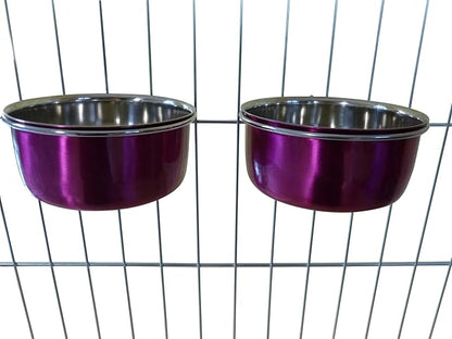 Ellie-Bo Pair of Dog Bowls for Crates/Cages or Pens, Small, 0.6 Litre, Pink