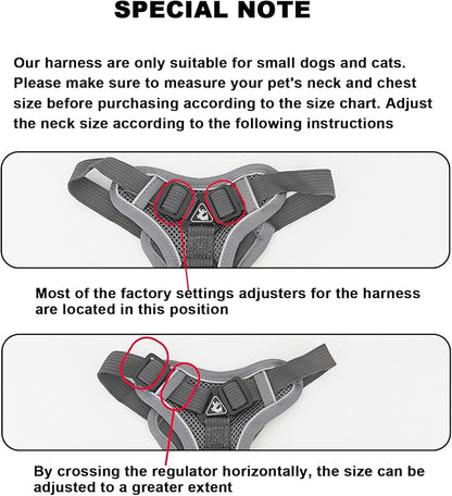 SOLMOONY Small Dog Harness,Soft Mesh Puppy Harness and Leash Set,No Escape Cat Harnesses for Training Walking,Reflective Adjustable Puppy Vest for Small Medium Dogs, Cats (Grey, S)
