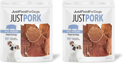 JustFoodForDogs Ingredient Healthy Dog Treats and Dog Snacks,Jerky Treats,Human Grade,Preservative and Grain Free,Rawhide Free Chews,Low Calorie Treat - Pork,5 oz,(Pack of 2)