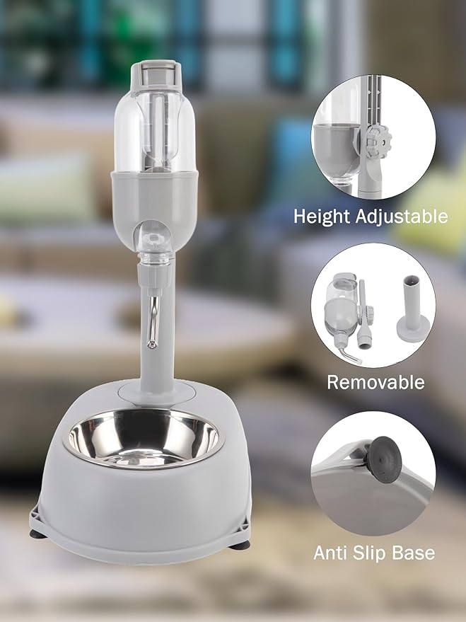 Pet Water Dispenser, Pet Standing Water Dispenser Bowl, 2 in 1 500ml Multifunctional Detachable Height with Stand for Dogs Cats