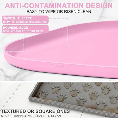 Smilool Silicone Pet Food Mat with Raised Edge for Food and Water Bowl, Dog Feeding Mats, Cat Food Trays for Floor Waterproof, Rubber Tray for Dogs and Cats, 22 x 14 x 0.8 Pink