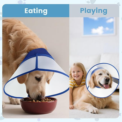 Upgraded Dog Cone Collar After Surgery, Soft Breathable Pet Recovery Collar with Double-Layer Design and Support Plate, Adjustable Dog Cone Collar for Large Medium Dogs, Elizabethan Collar（Blue，L）