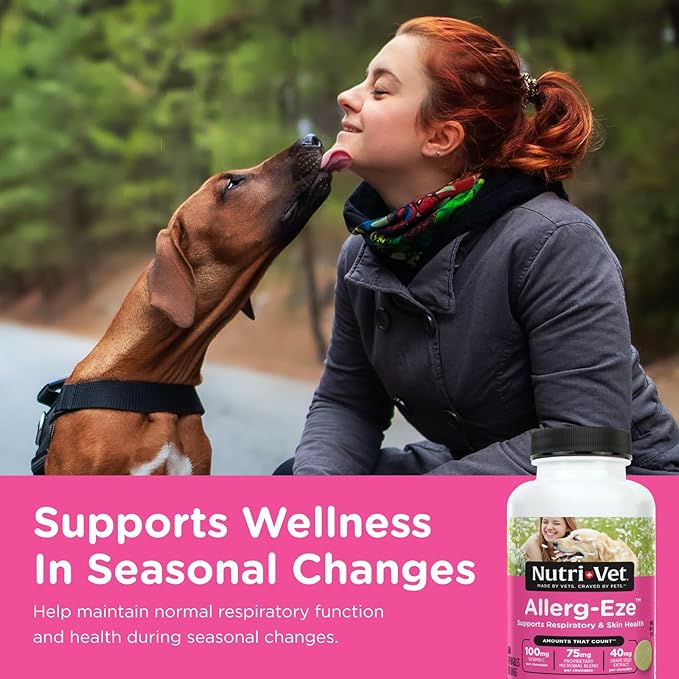 Nutri-Vet Allerg-Eze Chewables for Dogs, Antioxidants & Omega-3 Fatty Acids, Allergy Relief Supplement, Supports Skin, Coat & Respiratory Health, 60 Count