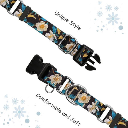 Martingale Collar for Dogs Floral Dog Collars for Small Medium Large Dogs with Buckle Adjustable Soft Nylon Dog Collar (Luxury Golden Flowers, Large)