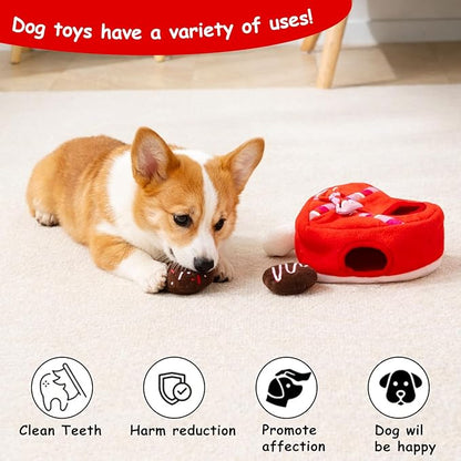 Hollypet Squeaky Dog Toy, Interactive Plush Hide and Seek Dog Toys for Small Medium Sized Dogs and Non-Aggressive Chewers, Puppy Teeth Clean Chew Toys, Valentine's Day Chocolate