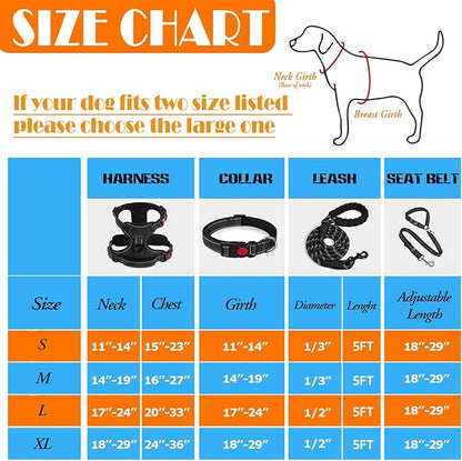 No Pull Dog Harness, Collar & Leash Set | Includes Dog Seat Belt, Collapsible Bowls & Poop Bag Dispenser. Ideal for Training, Walking, Hiking. Fits Small to Large Dogs(Black-S)